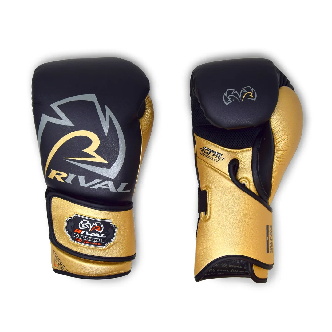 Guante de boxeo rival Rb1 para saco dorado y negro