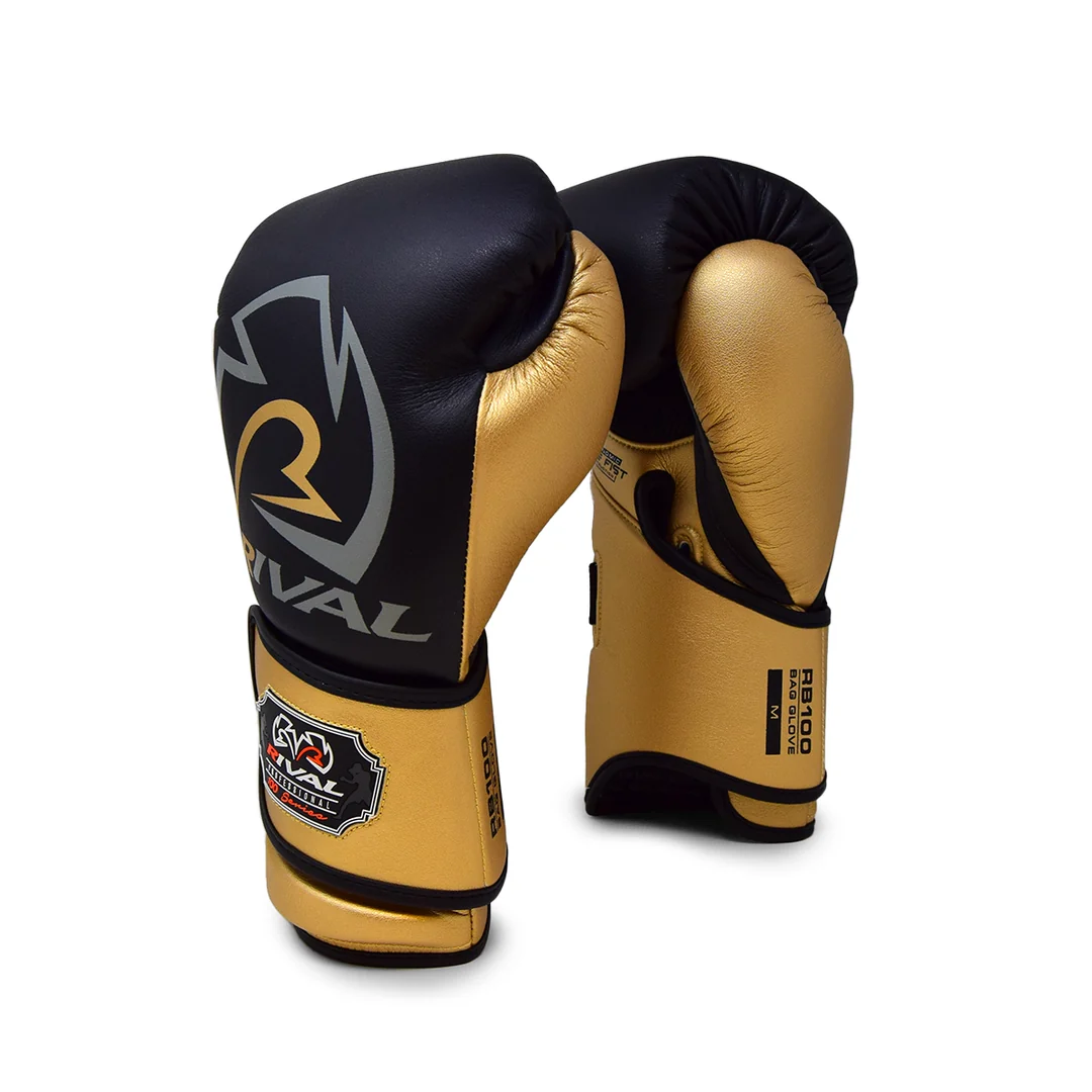 Guante de boxeo rival Rb1 para saco dorado y negro